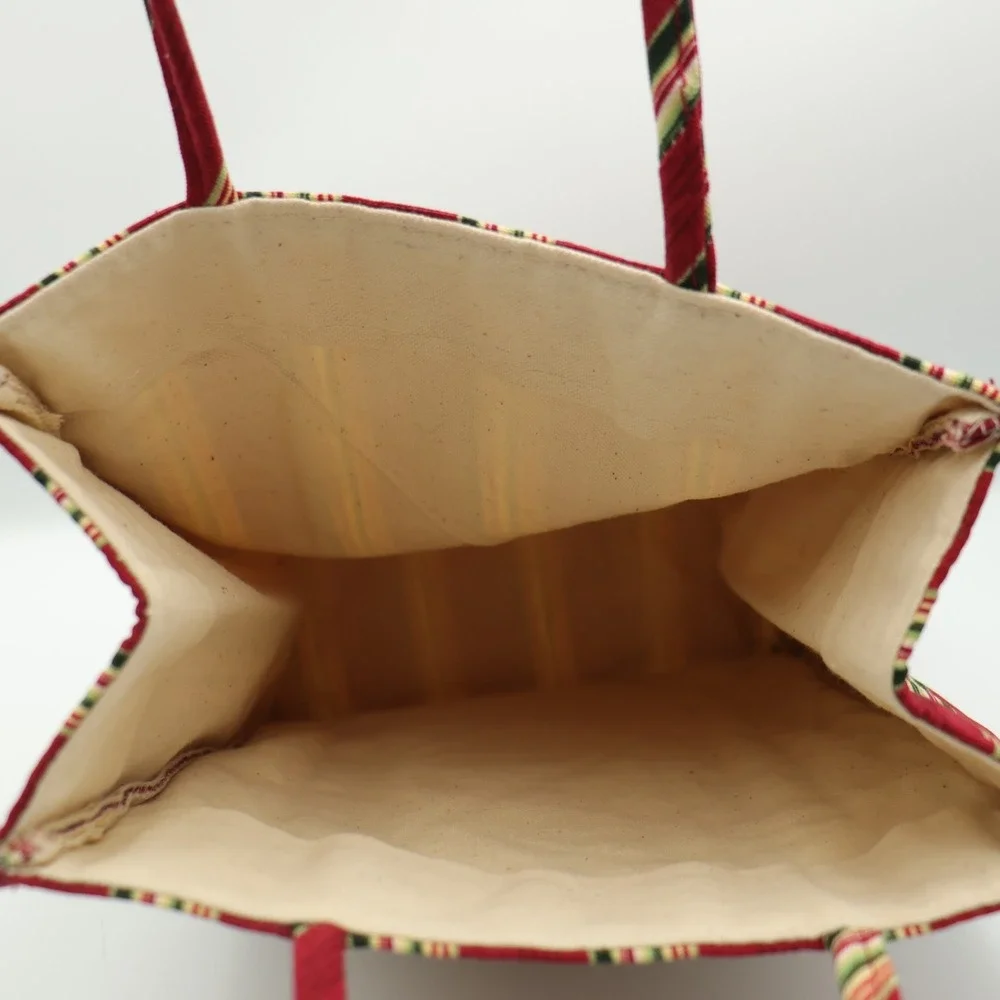 Longaberger Christmas Fabric Gift Bag Tote Holiday Holly Ribbon Basket Bells